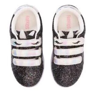 FABKIDS-BLACK GLITTER UNICORN LIGHT UP SHOES-SIZE 12